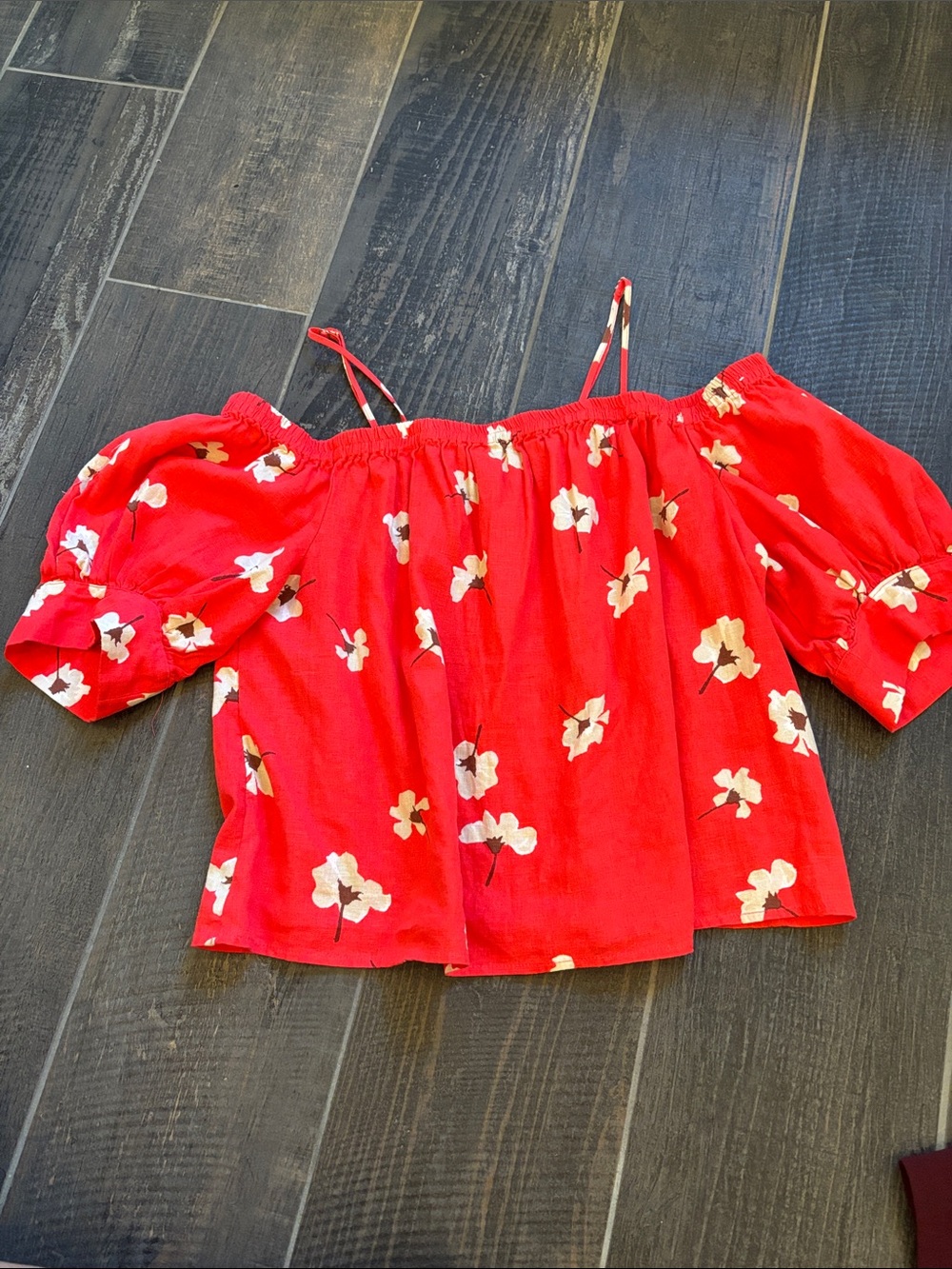 Universal Thread Red Floral Off-Shoulder Puff Sleeve Top